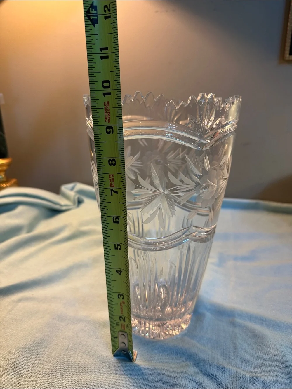 Vintage Large Flower 🌹 Vase Hand-Cut Lead Crystal Etched Frosted Glass Vase